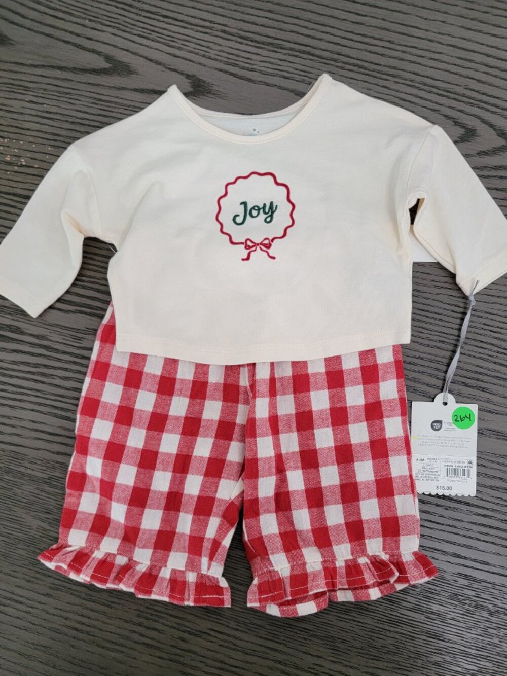 This 2-Piece Christmas Holiday Joy Long-Sleeve T-Shirt and Gingham Flannel Pants
